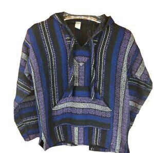 Molina Baja Mexican Blanket Hoodie Blue Purple Small Drug Rug